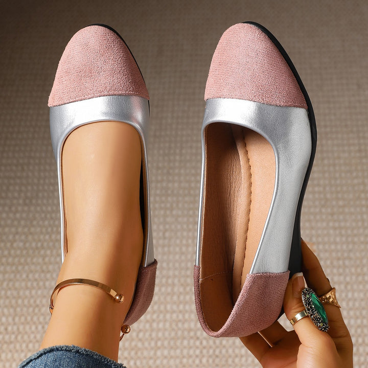 Damen Komfort-Ballerinas mit leichtem Keilabsatz, Materialmix und gepolstertem Fußbett Drune