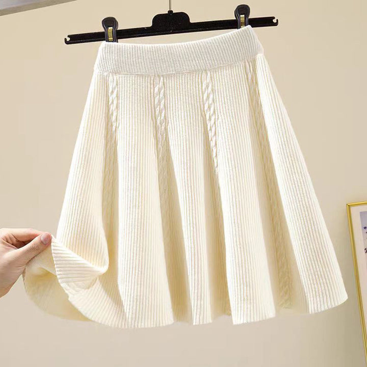 Damen Wadenlanger Strickrock mit Zopfmuster Drune