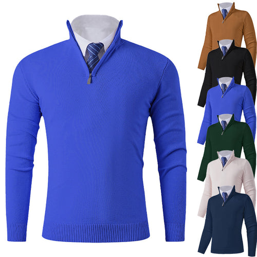 Herren Eleganter Feinstrick-Halbzip-Pullover mit Stehkragen, geripptem Saum und schmaler Silhouette Drune