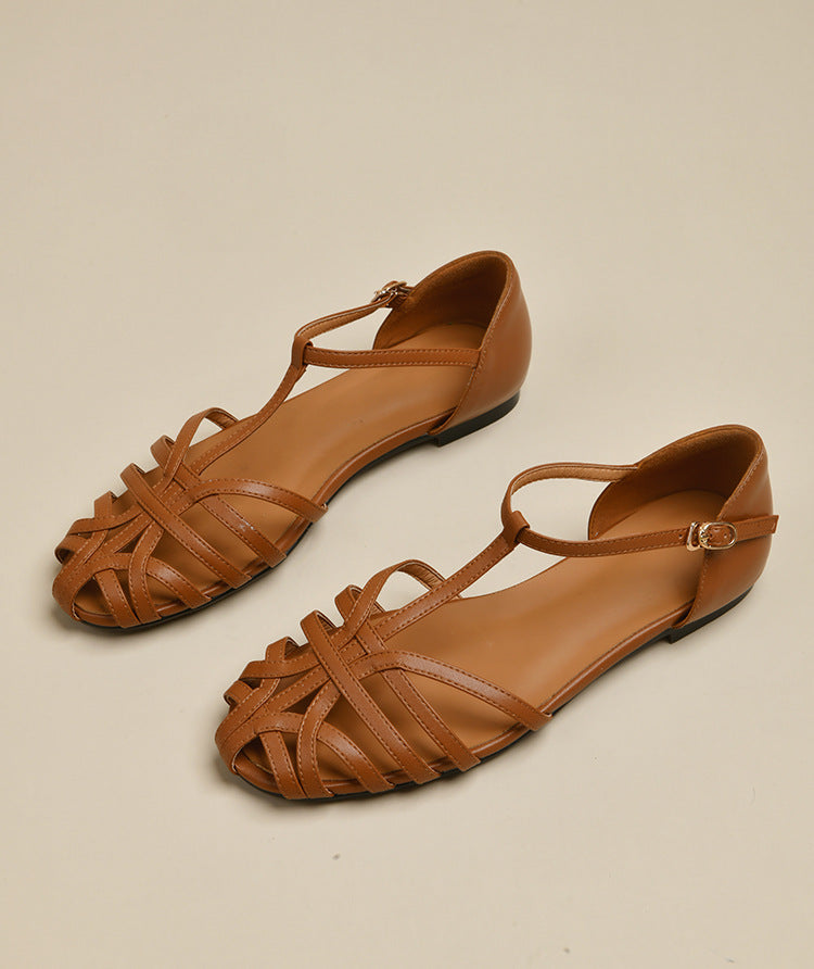 Damen elegante Flachsandalen mit verstellbarem Riemen und modischem Schnitt Drune