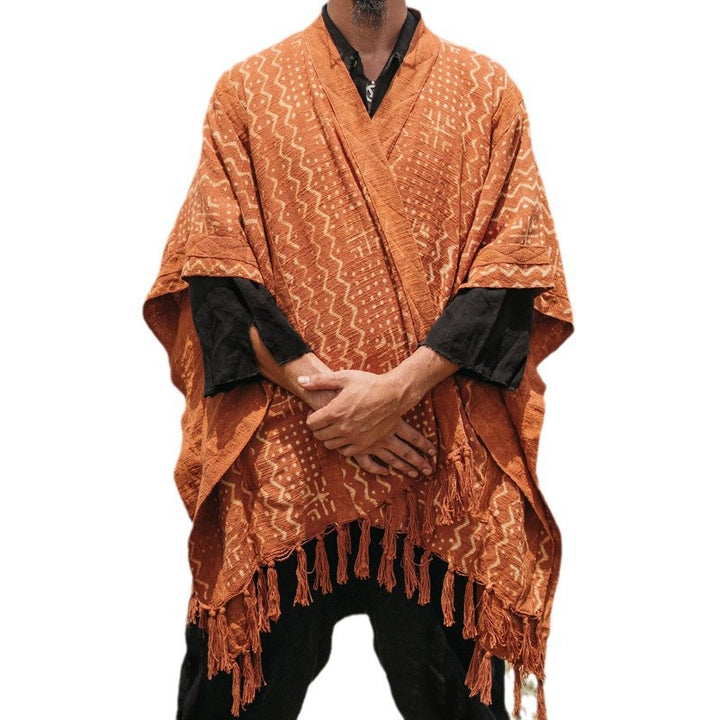 Herren gewDruneter Boho-Poncho mit Fransen und V-Ausschnitt Drune