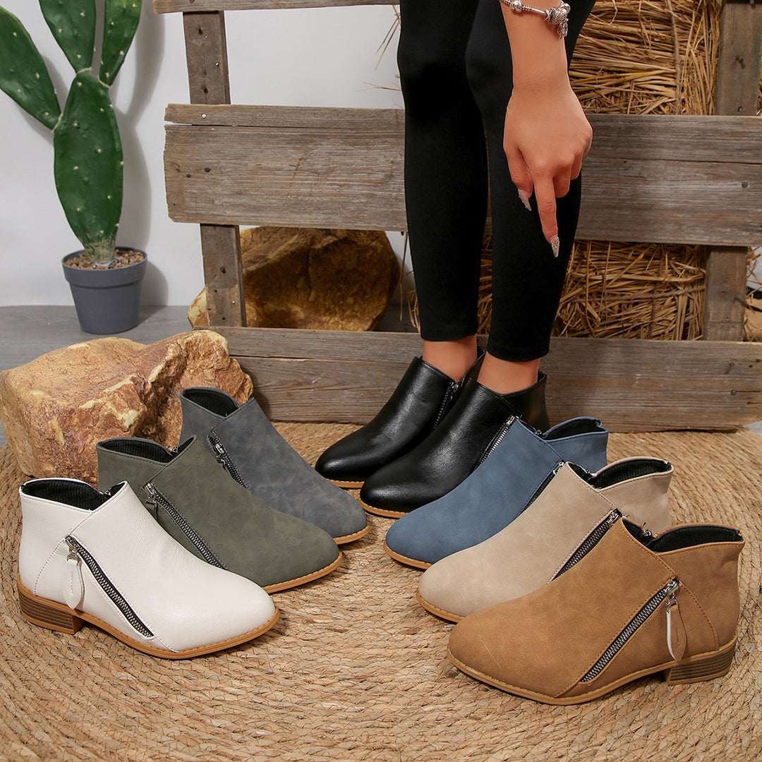 Damen nan knöchelhohe Stiefelette mit seitlichem Reißverschluss weichem Komfortfußbett und gestapeltem Blockabsatz Drune