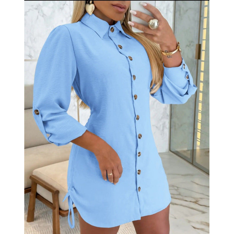 Damen Knopfhemd Kleid im femininen Schnitt mit Rüschendetails Drune