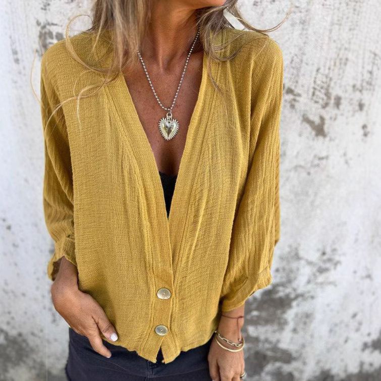 Damen Wickelbluse mit Knopfverschluss und leichtem Stoff Drune