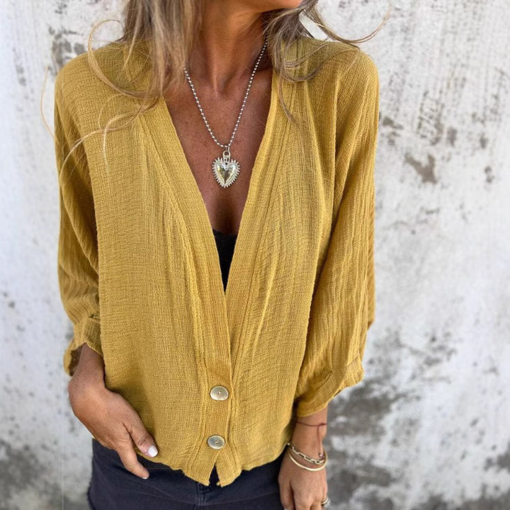 Damen Wickelbluse mit Knopfverschluss und leichtem Stoff Drune