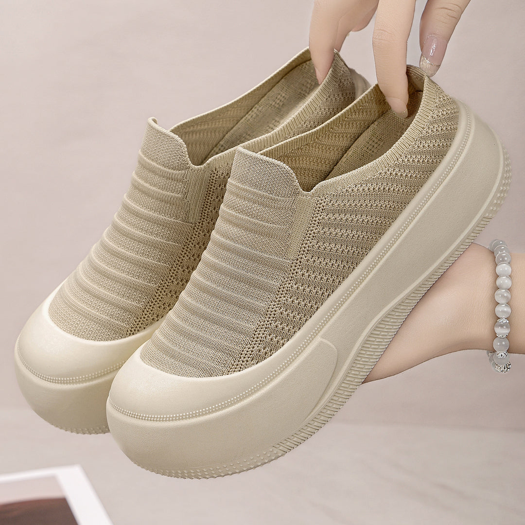 Damen nan gestrickter Slip-On Plateau-Sneaker mit nahtlosem Sockenschaft und robuster Profilsohle Drune