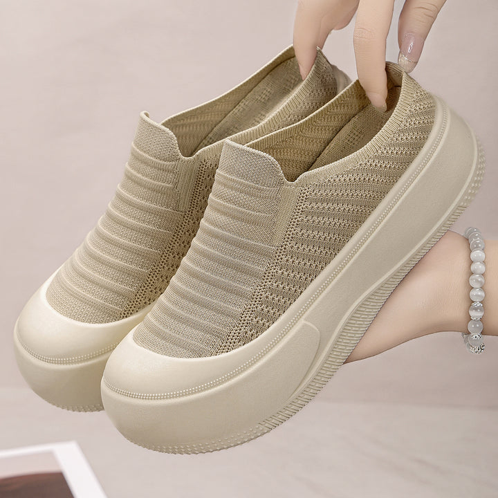 Damen nan gestrickter Slip-On Plateau-Sneaker mit nahtlosem Sockenschaft und robuster Profilsohle Drune