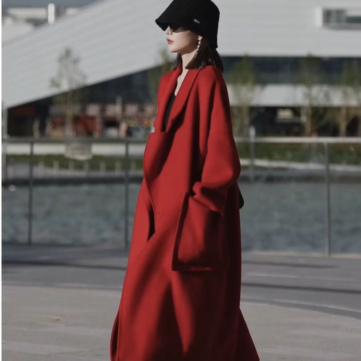 Damen Oversized Wollmix Maximalistischer Mantel mit weitem Revers Drune