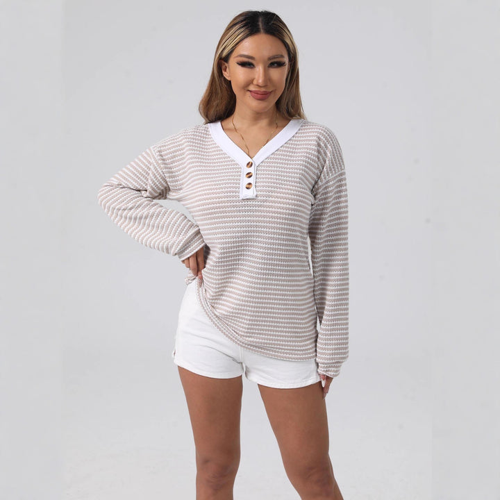 Damen Langarmshirt mit strukturiertem Gewebe und modischen Knopfdetails Drune