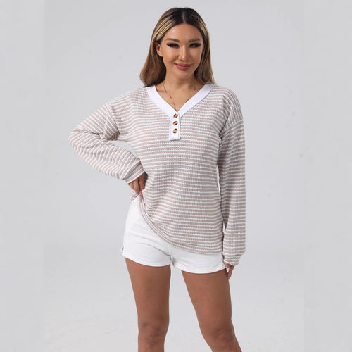 Damen Langarmshirt mit strukturiertem Gewebe und modischen Knopfdetails Drune