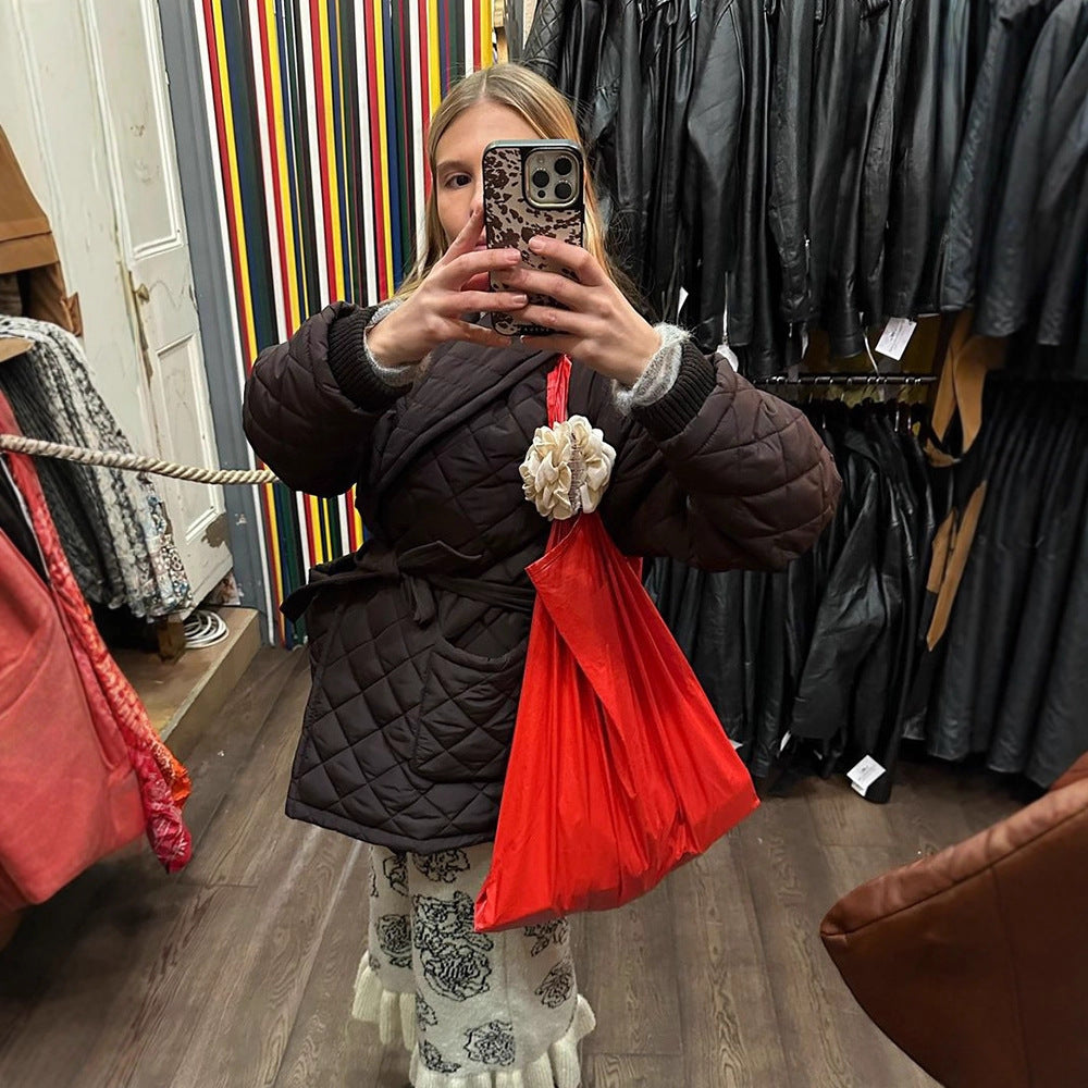 Damen Wickel-Steppjacke mit Taillenbindegürtel und Schalkragen Drune