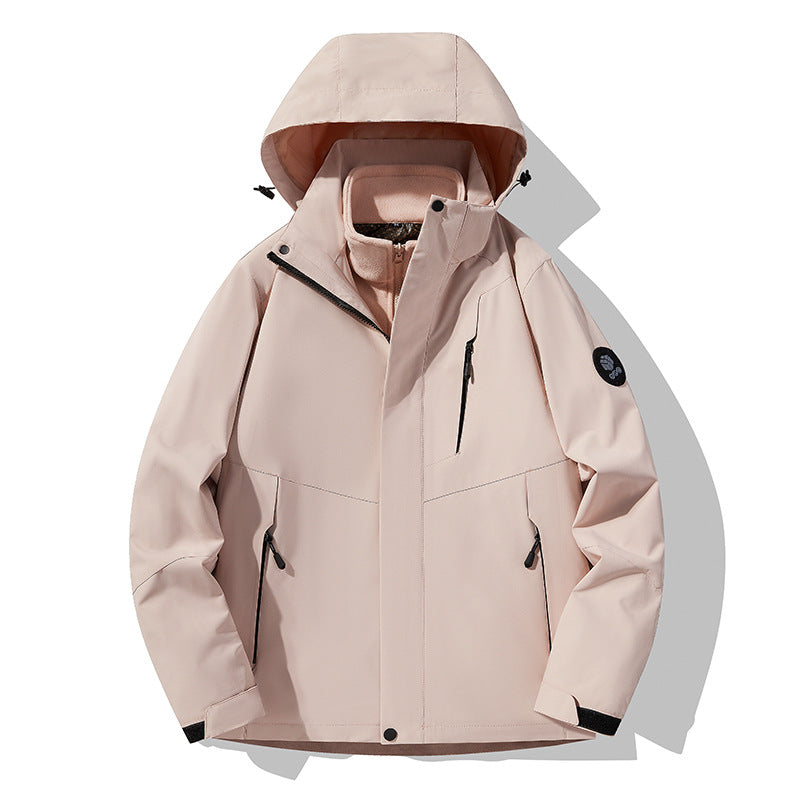Herren Softshell-Outdoorjacke mit abnehmbarer Fleece‑Innenlage, verstellbarer Kapuze und wasserabweisenden Reißverschlüssen Drune