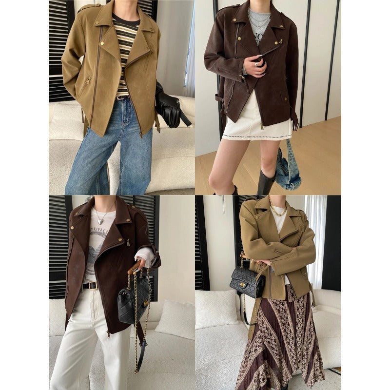 Damen Kunstleder-Bikerjacke mit eleganten Details und asymmetrischem Reißverschluss Drune