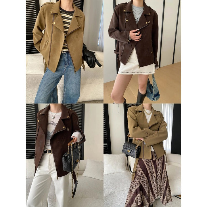 Damen Kunstleder-Bikerjacke mit eleganten Details und asymmetrischem Reißverschluss Drune