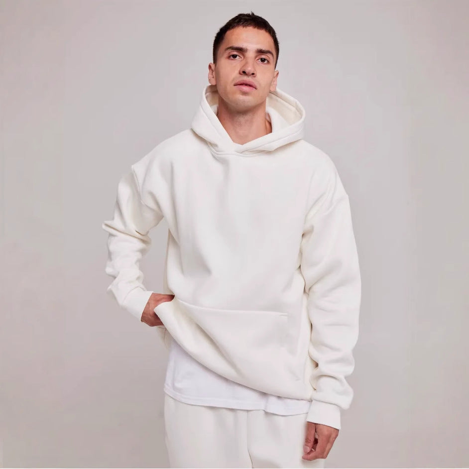 Herren nan schwerer Fleece-Boxy-Hoodie mit tiefem Schulterfall verstärkter Kapuze und Kängurutasche Drune