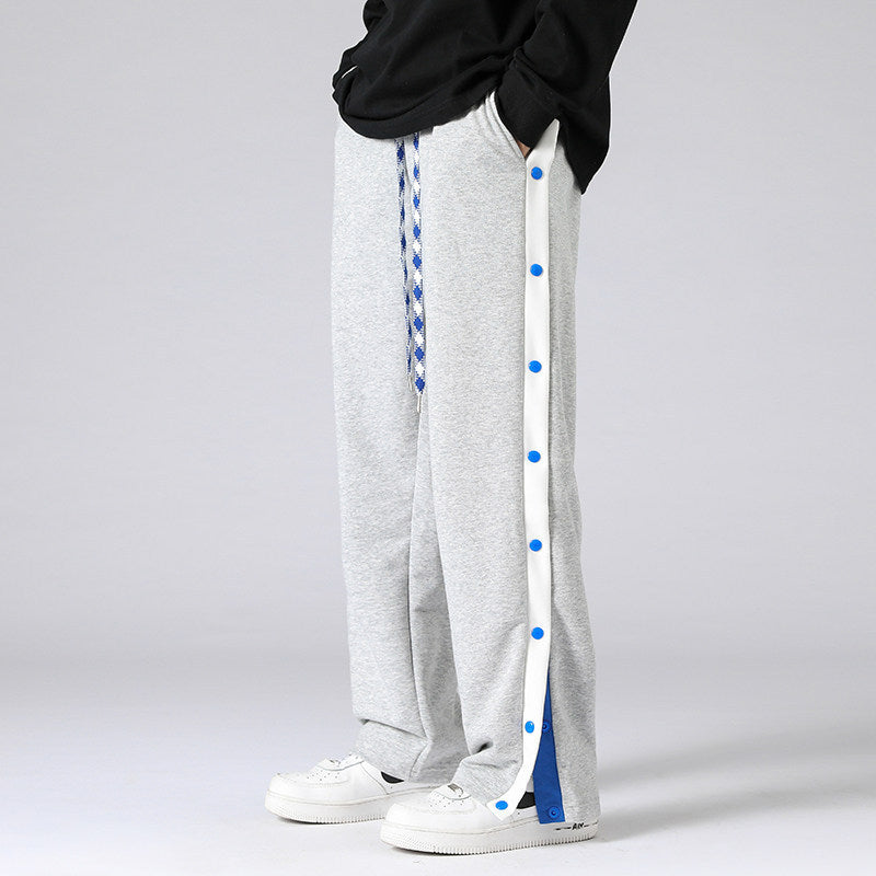 Herren Weite Sweatpants mit seitlichem Druckknopfverschluss, Kordelzug & kontrastierten Einsätzen Drune