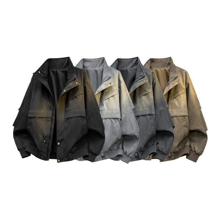 Herren urbaner Canvas-Utility-Blouson mit hohem Kragen, großflächigen Pattentaschen und elastischem Saum Drune