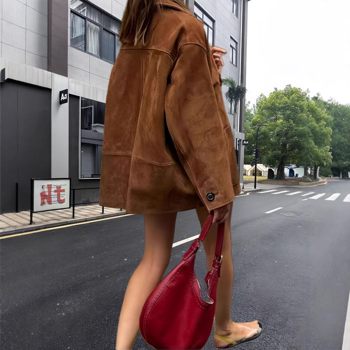 Damen lässige Wildlederjacke mit strukturiertem Design Drune