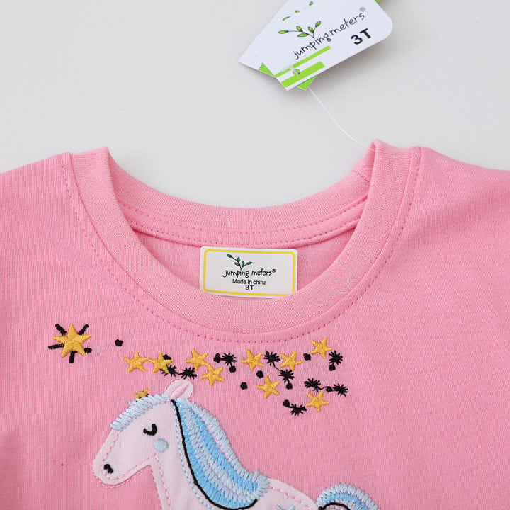 Mädchen Kurzarm Kleid mit bezauberndem Einhorn-Design Drune