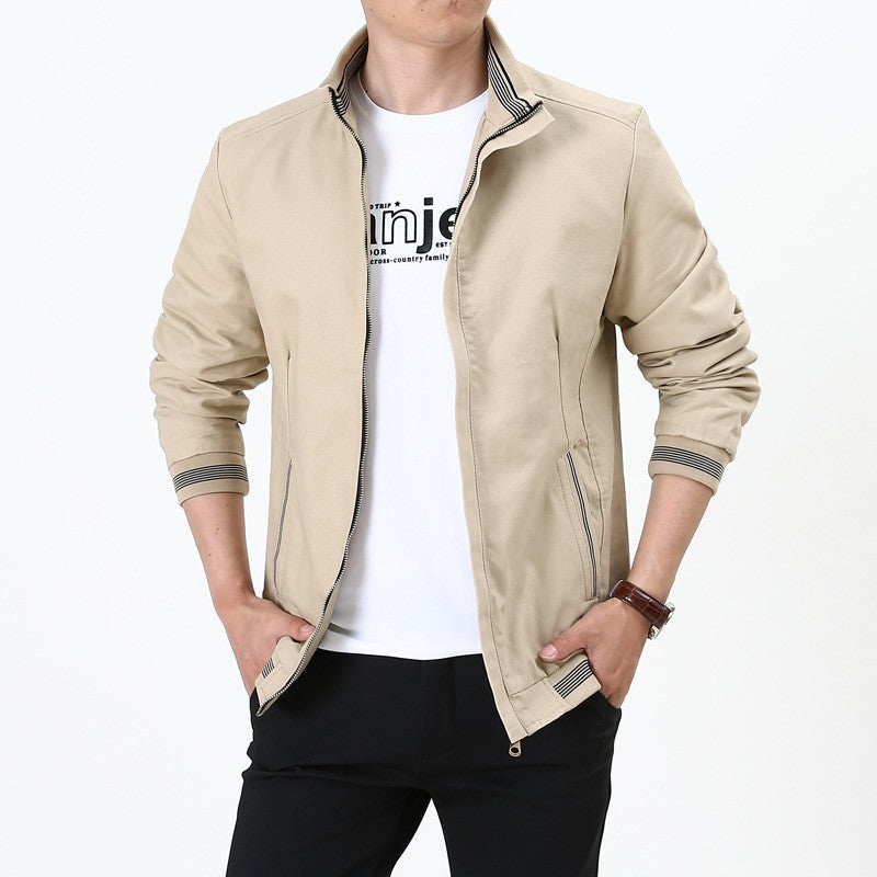 Herren  taillierte Harrington-Jacke aus Baumwoll-Twill mit verdecktem Reißverschluss und gestreiften Bündchen Drune