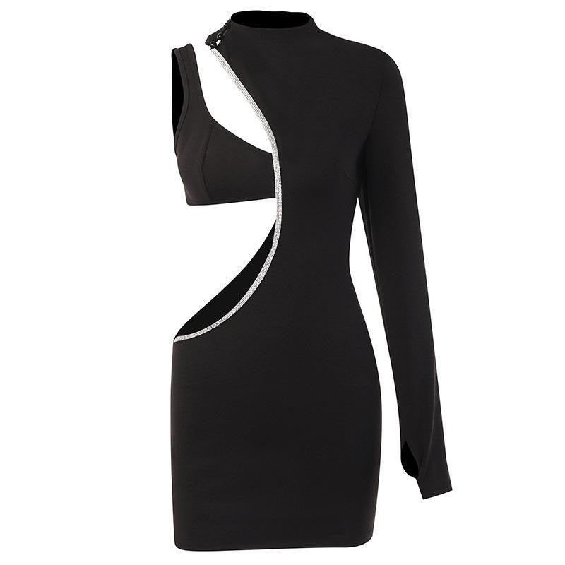 Damen Figurbetontes Minikleid mit asymmetrischem Ausschnitt und schimmerndem Detail Drune