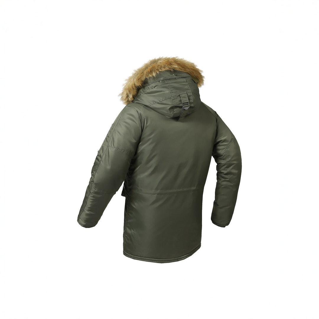 Herren langer isolierter Parka mit Kunstfellkapuze und Thermowattierung Drune
