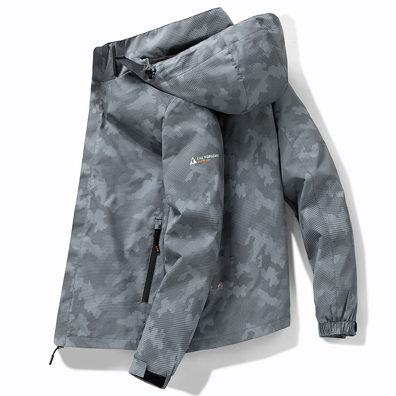 Herren Wetterfeste Outdoor-Jacke mit verstellbarem Kapuzenkragen Drune
