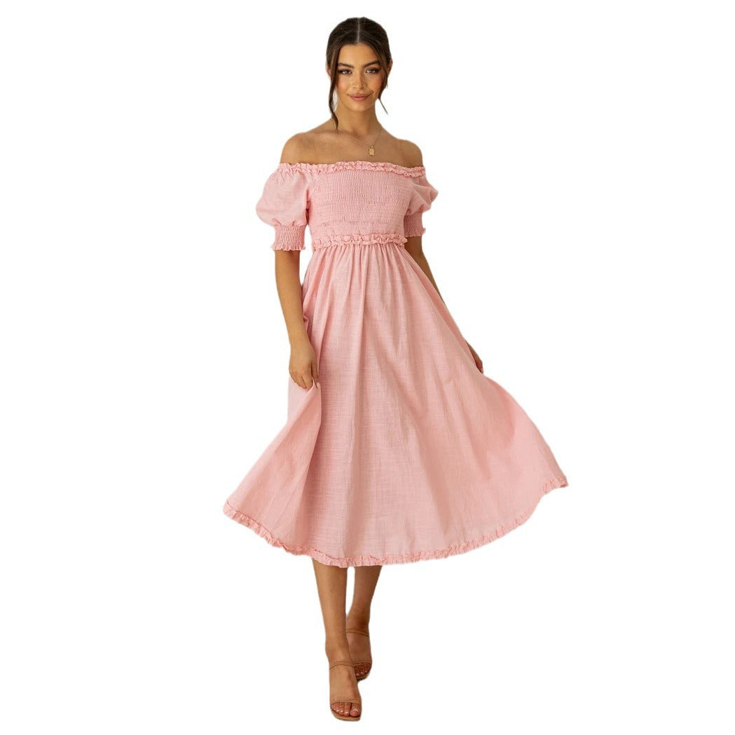 Damen Off-Shoulder Midikleid mit luftiger Silhouette und Rüschendetails Drune