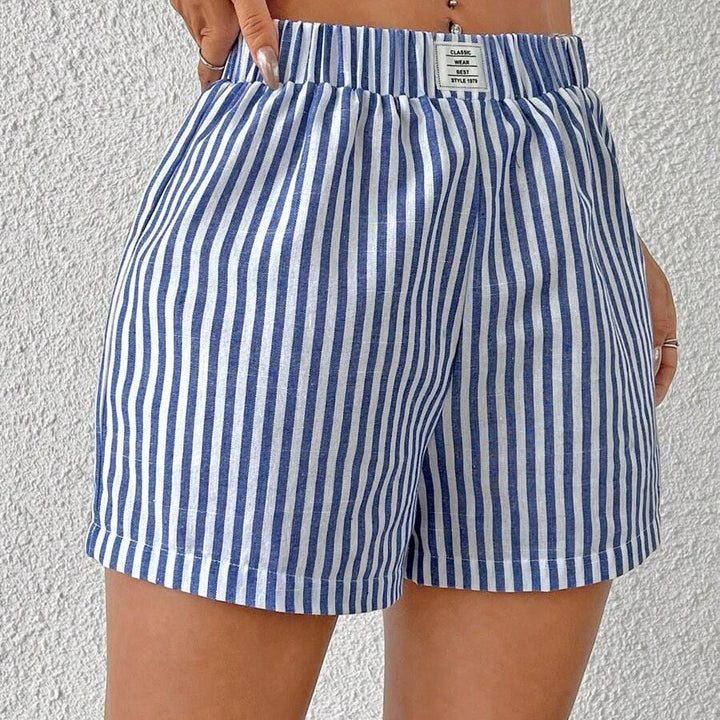 Damen gestreifte Shorts aus leichter Baumwolle mit elastischem Bund Drune
