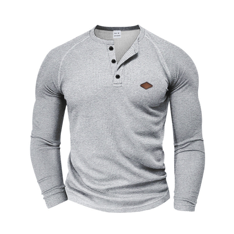 Herren nan strukturiertes Waffel-Henleyshirt mit kurzer Knopfleiste Raglanärmeln und Lederpatch Drune