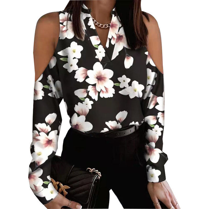 Damen Bluse mit schulterfreier Verarbeitung und floralem Druck Drune