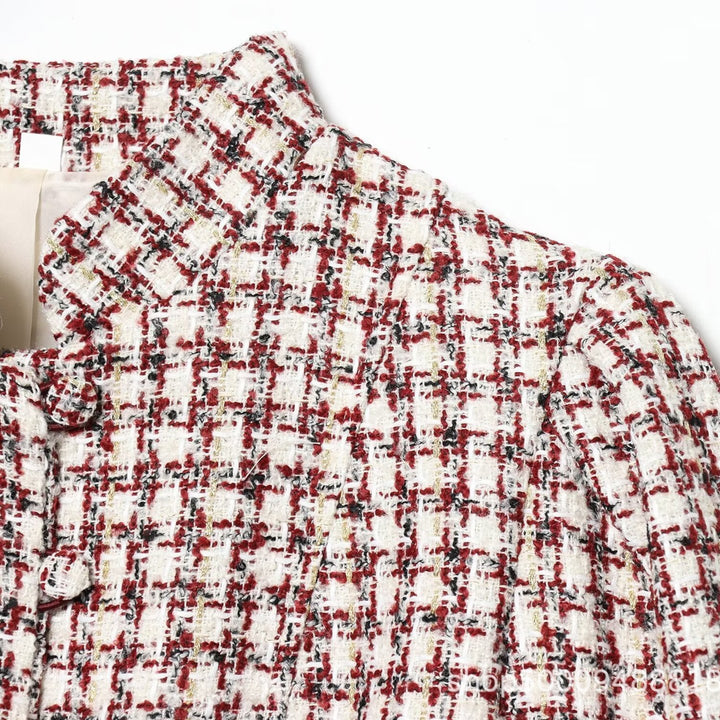 Damen Kurzjacke aus Bouclé-Tweed mit Stehkragen und Kunstfellbündchen Drune