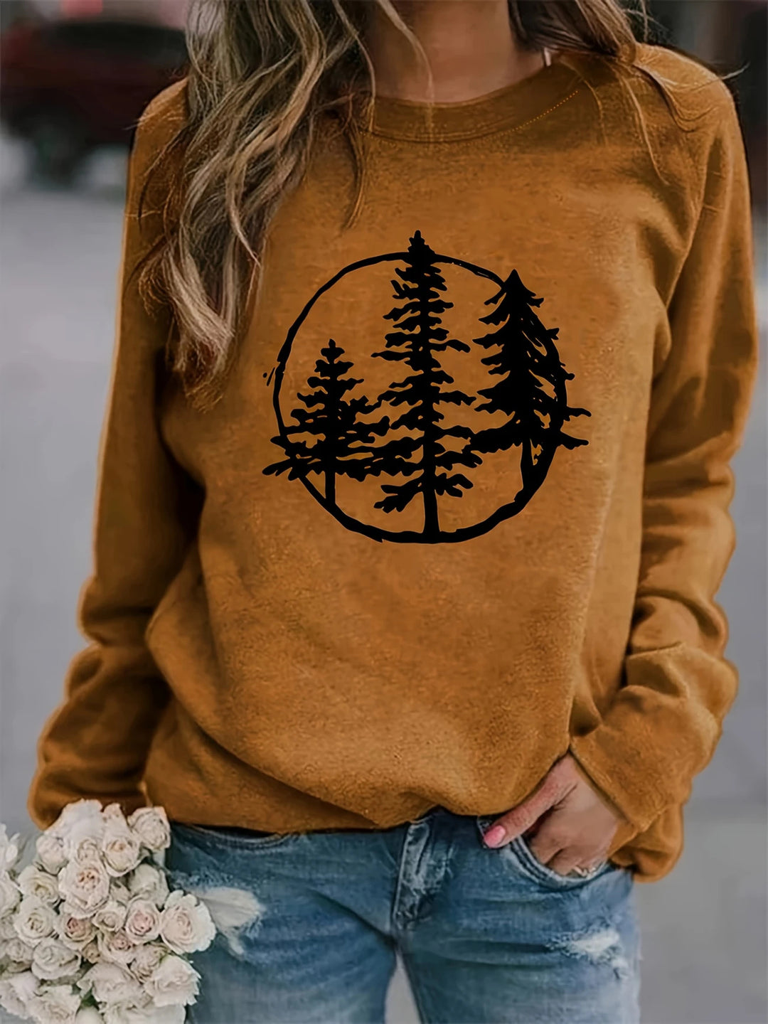 Damen Sweatshirt mit coolem Naturmotiv und lässigem Schnitt Drune
