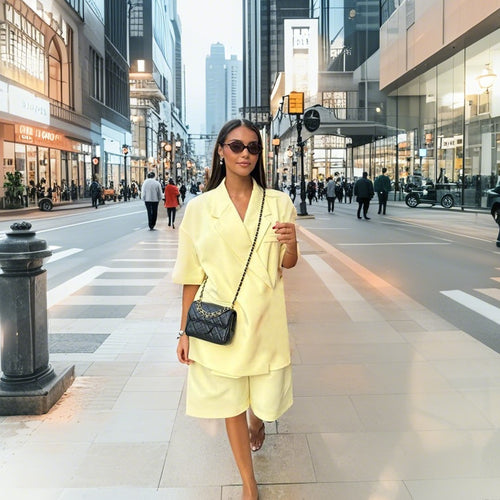 Damen lässiges hochwertiges Oversized Set mit Kurzärmeljacke und Shorts Drune