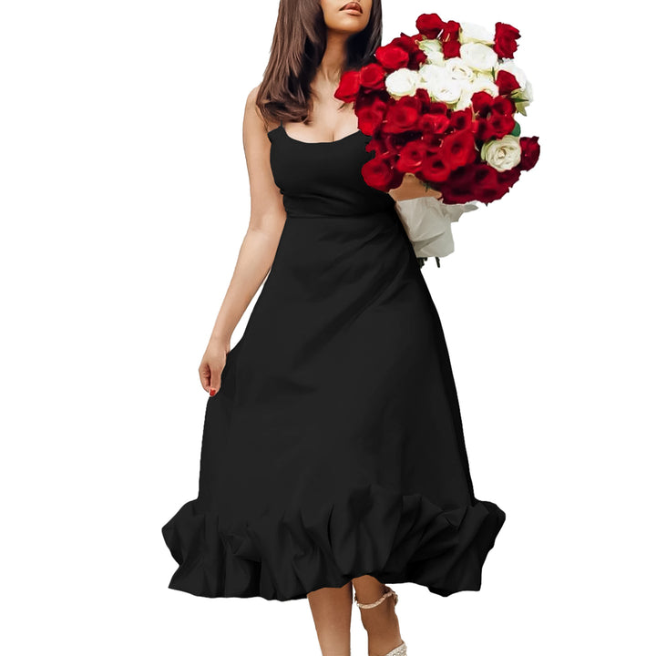 Damen A-Linien Maxikleid mit Rüschenabschluss und zarten Trägern Drune
