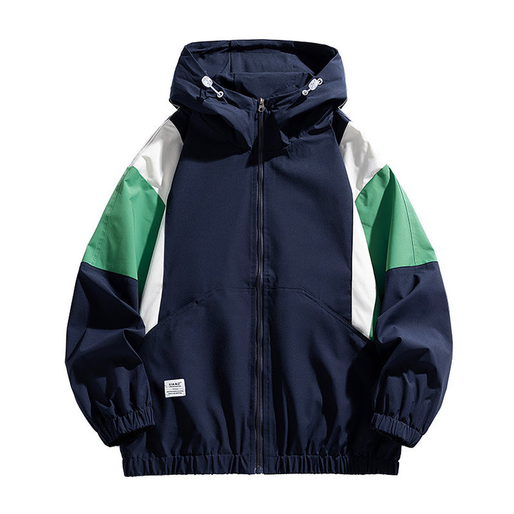 Herren leichte Colorblock Windjacke mit Kapuze, Kängurutasche und elastischem Saum Drune