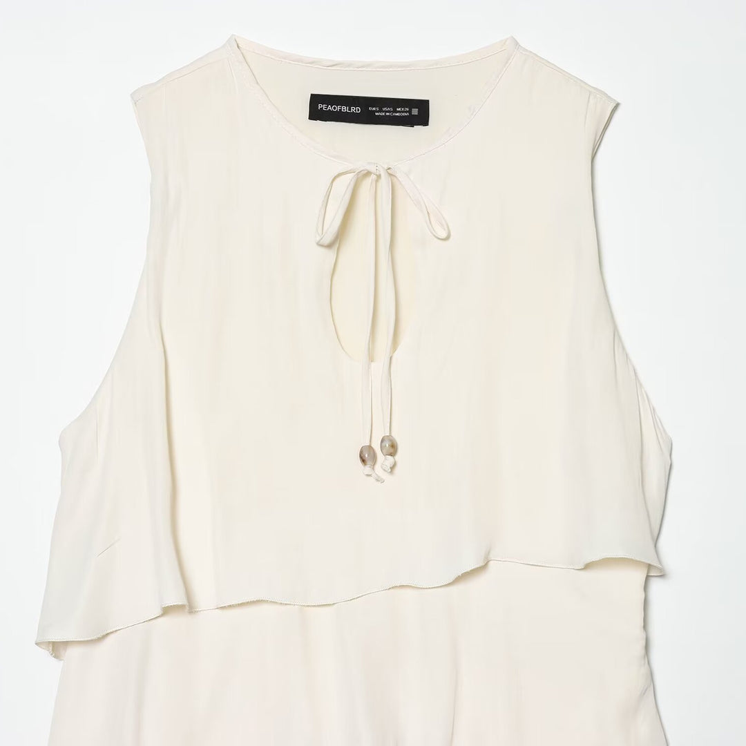 Damen Midi-Kleid mit schwingendem Volant und elegantem Bindegürtel Drune