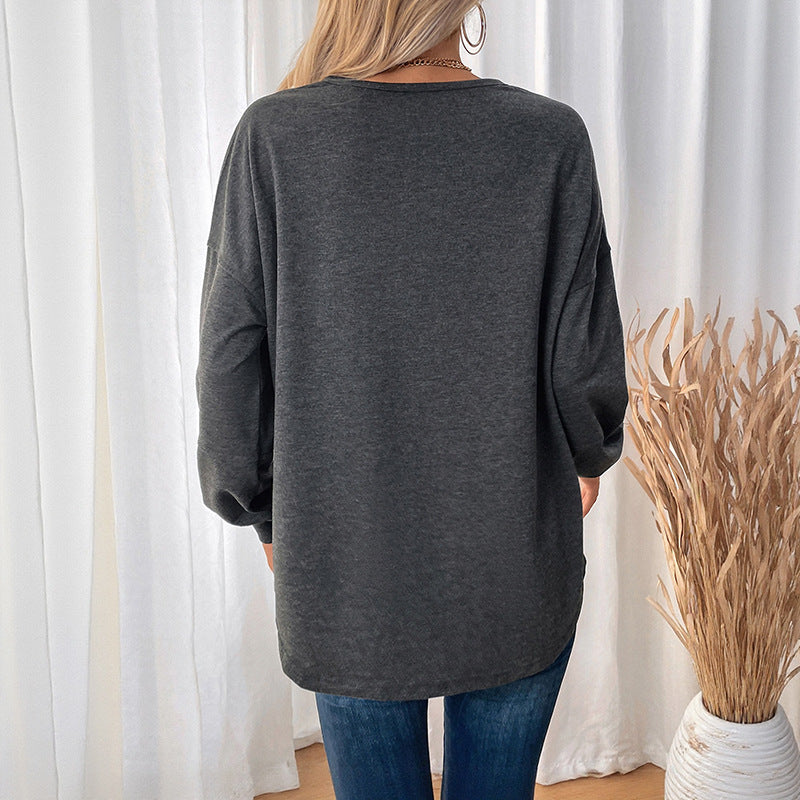 Damen Lässiges Langarm-Jerseyshirt mit Mittiger Ziernaht, Rundhals & abgerundetem Saum Drune