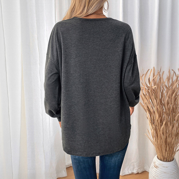 Damen Lässiges Langarm-Jerseyshirt mit Mittiger Ziernaht, Rundhals & abgerundetem Saum Drune