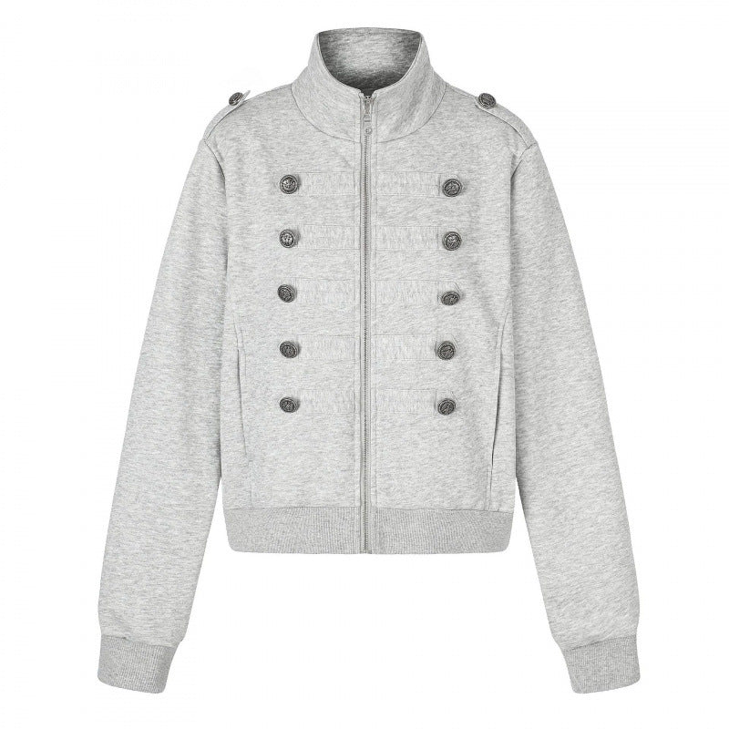 Unisex Sweatjacke im Military-Look mit doppelter Knopfleiste Drune