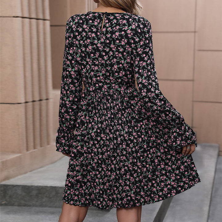 Damen Verspieltes Blumenmaxikleid mit langen Ärmeln Drune
