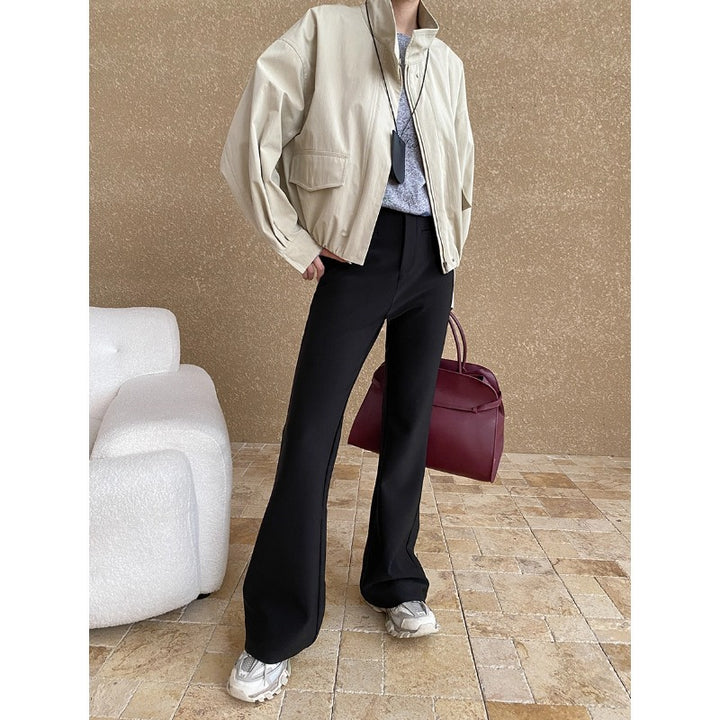 Damen lässige Übergangsjacke im minimalistischen Stil mit hohem Kragen und praktischen Taschen Drune