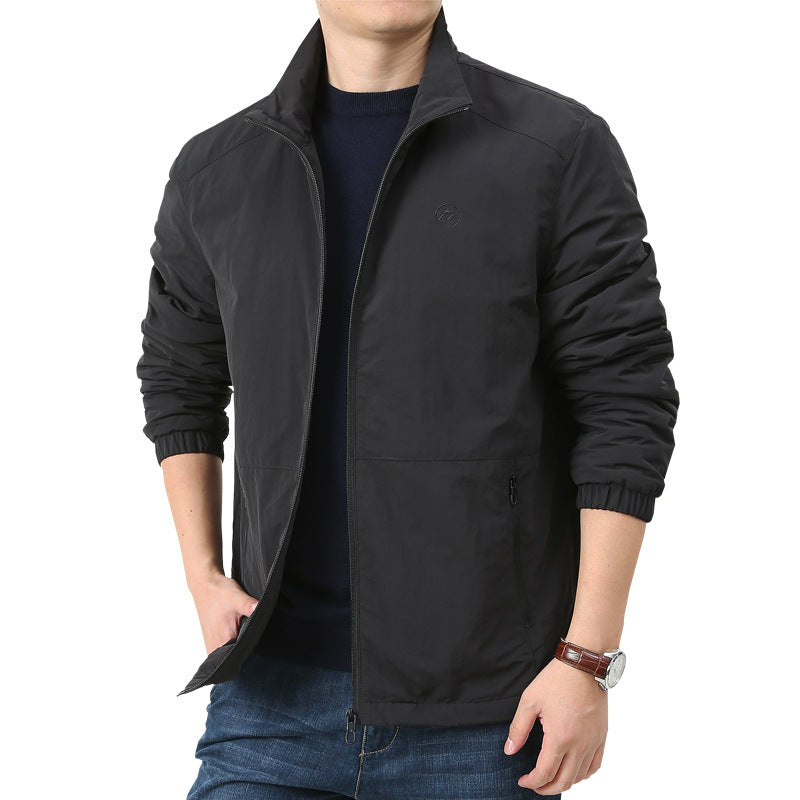 Herren Leichte Windjacke mit Stehkragen, Zwei Reißverschlusstaschen und elastischen Bündchen Drune