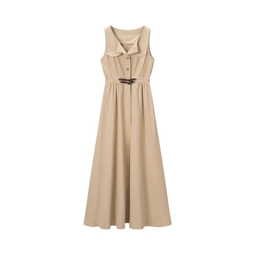Damen Ärmelloses Hemdblusenkleid mit weitem A‑Linien‑Rock und Ziergürtel Drune