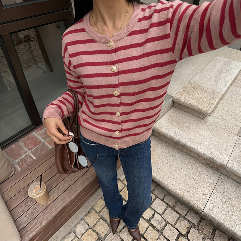 Damen Modische Strickjacke mit Knopfdesign Drune