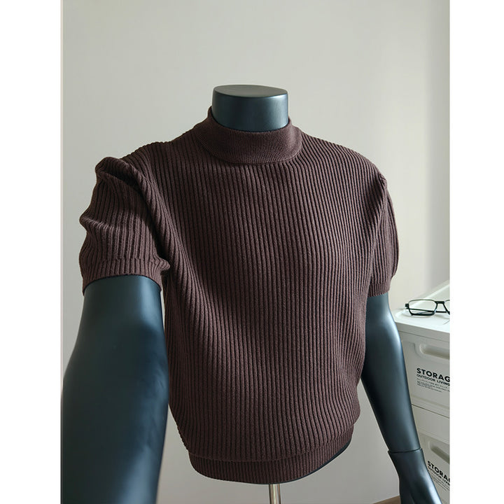 Herren nan kurzärmeliges Rippstrick-Shirt mit Stehkragen und schmaler Passform Drune