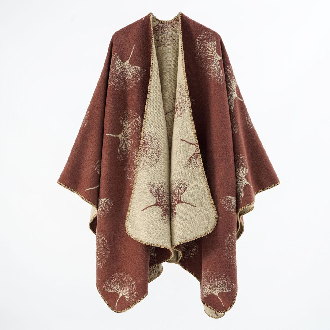 Damen Oversize‑Wickelcape aus jacquardgestricktem Wollmix mit Pusteblumenmuster Drune