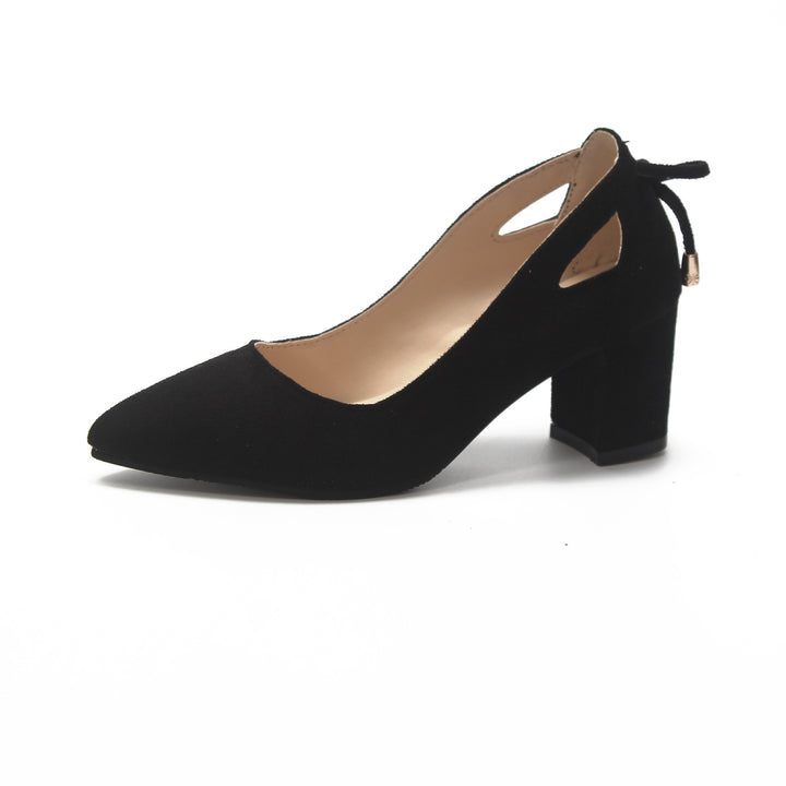 Damen nan spitze Pumps mit seitlichen Cut-Outs, Fersenband mit Zierkordel und massivem Blockabsatz Drune