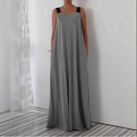Damen luftiges Maxikleid mit verstellbaren Trägern und Taschen Drune