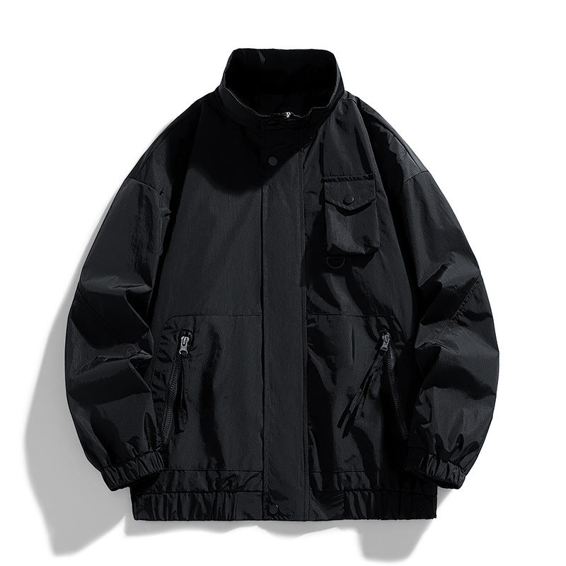 Herren Leichte technische Utility-Übergangsjacke mit Stehkragen und Multifunktionstaschen Drune
